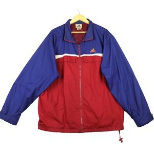 Vintage Adidas Jacket Mens XL Red Blue 90s Windbreaker Track 2 Breast Pockets
